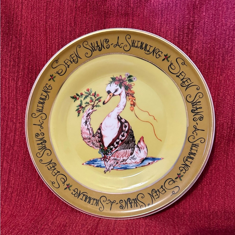 Anthropologie 12 Days Of Christmas Plates, 7 Swans A Swimming, NWT